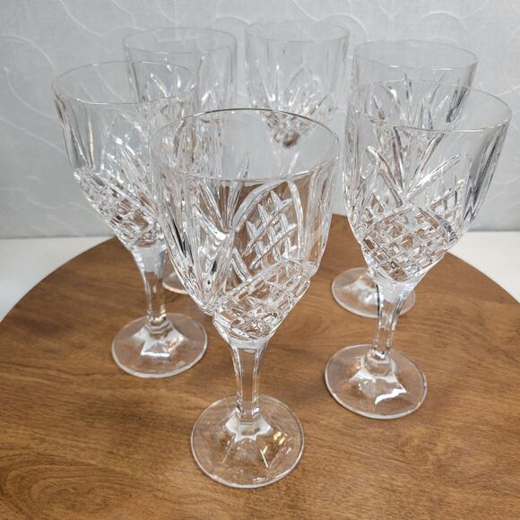 Vintage Shannon Crystal Irish Wine Glasses Goblets Set of 6 Diamond Starburst - Picture 4 of 16